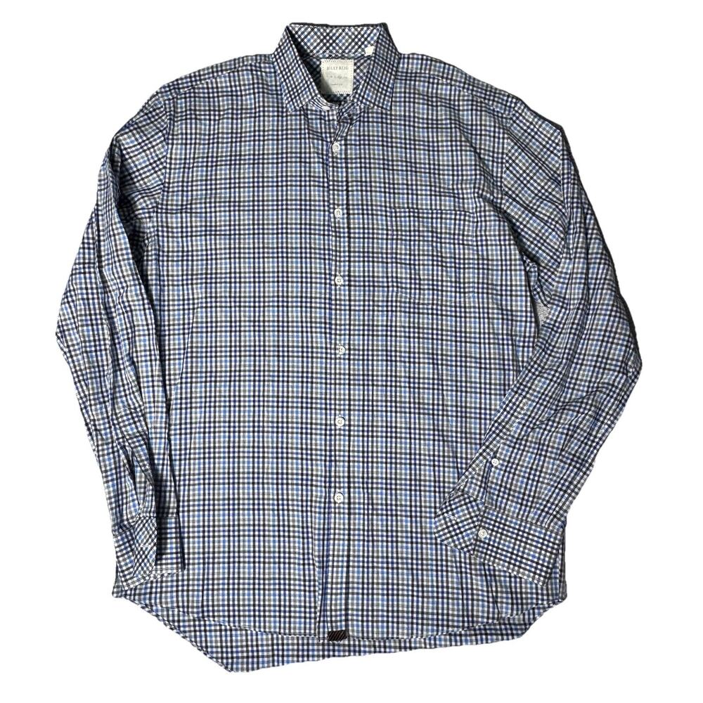 Billy Reid Italy Blue Checkered Button Down Dress Shirt Mens XL Preppy Classic